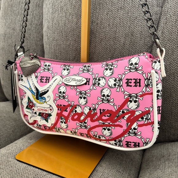 Ed Hardy Pink Skull Shoulder Bag • Y2K Tattoo Style • NWT - Picture 4 of 13